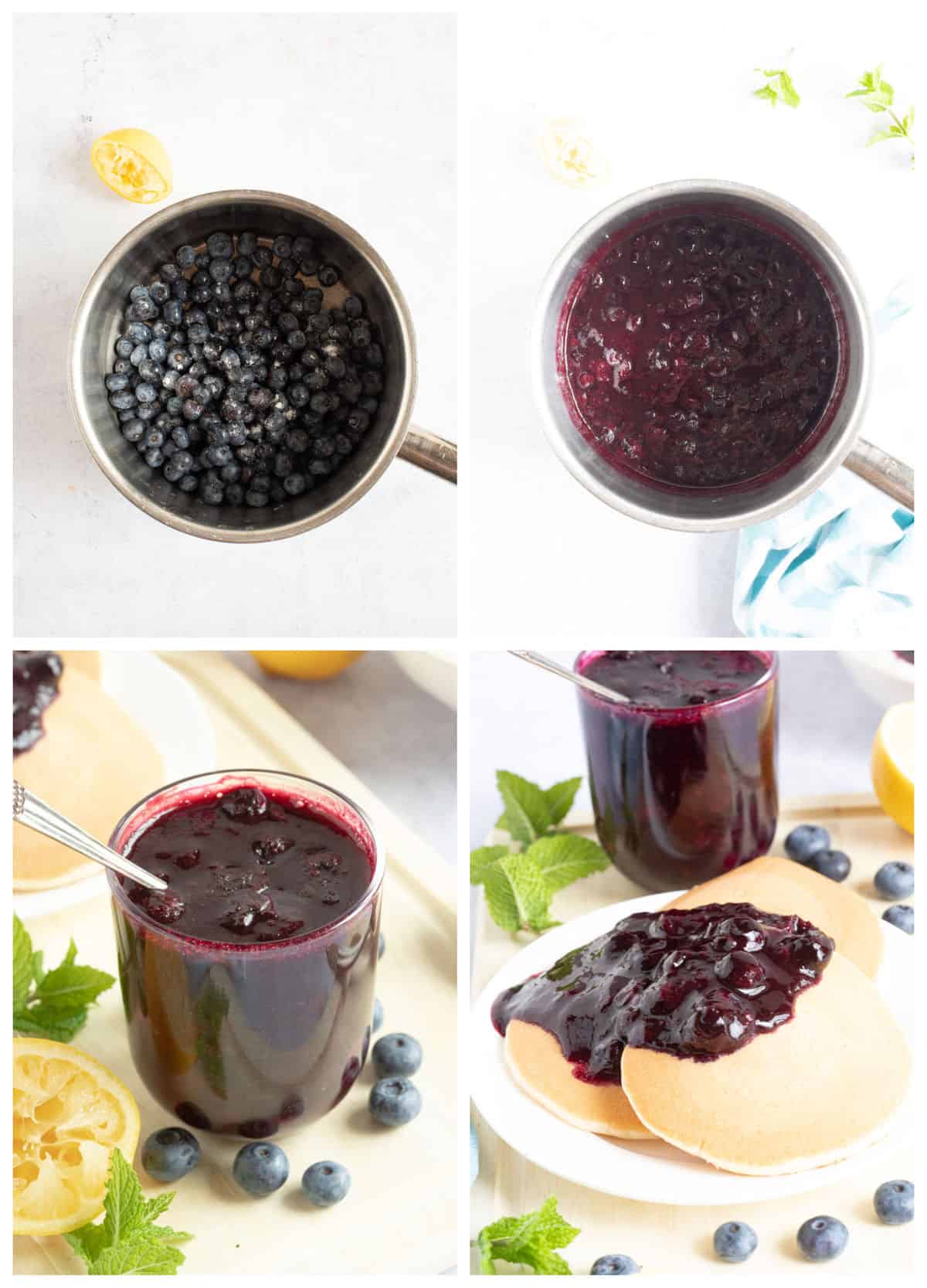 Step by step photo instructions for making the blueberry compote.