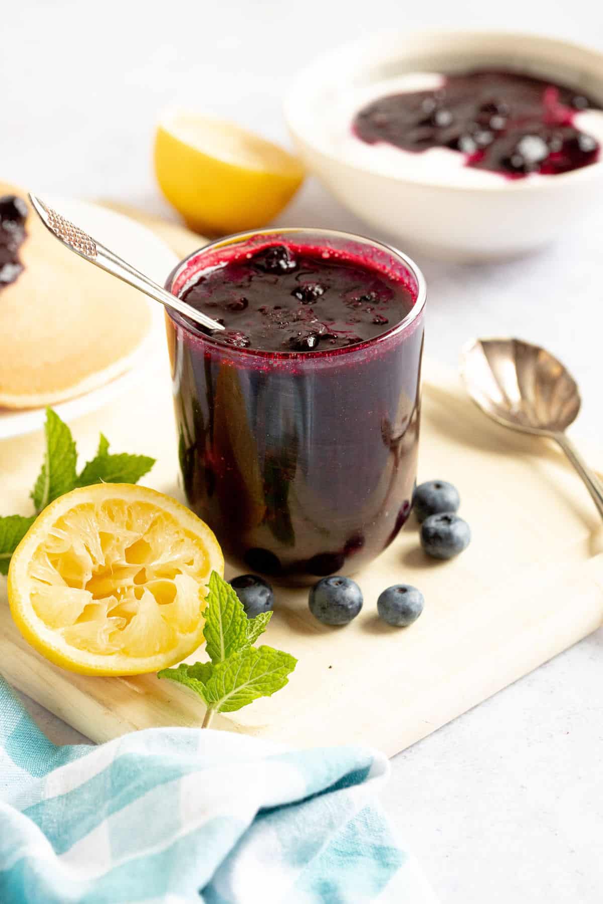 Blueberry compote in a jar.