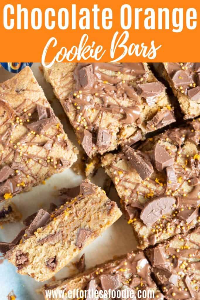 Chocolate orange cookie bars pin image