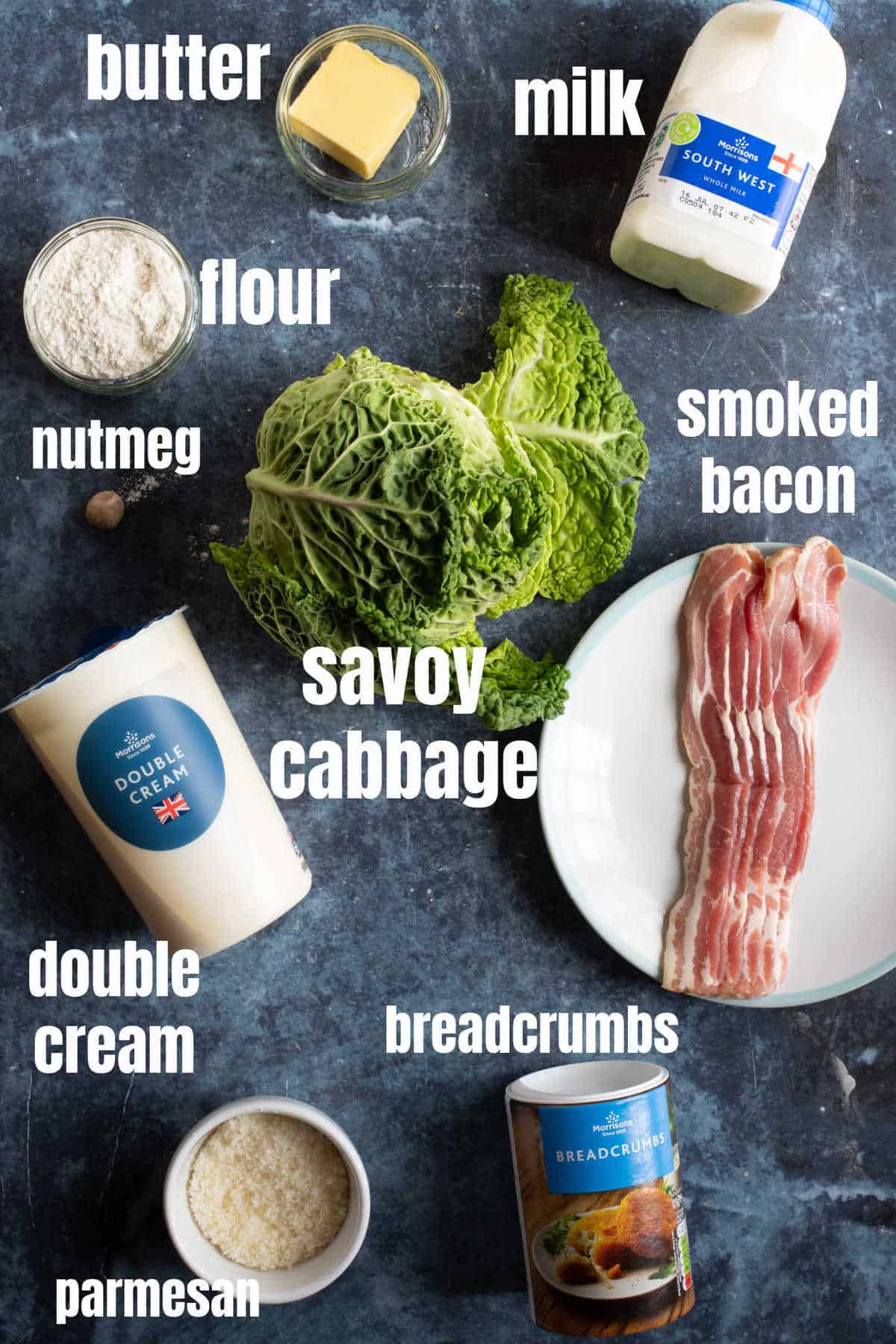 Ingredients for creamed cabbage.