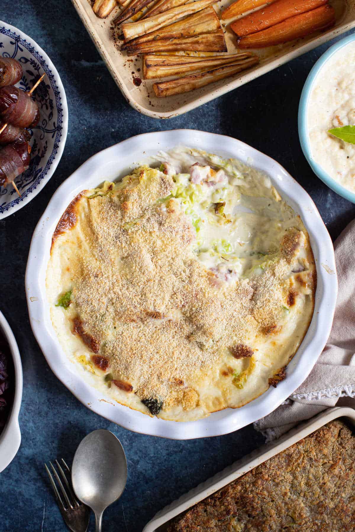 Creamed cabbage in a serving dish.