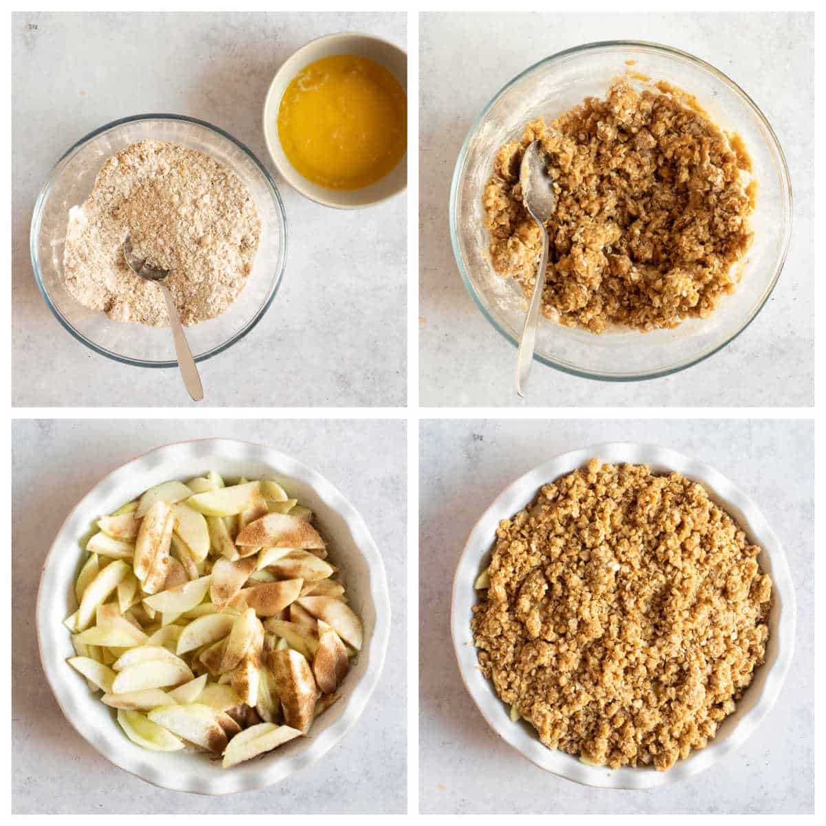 Step by step photo instructions for making the easy apple crumble recipe.