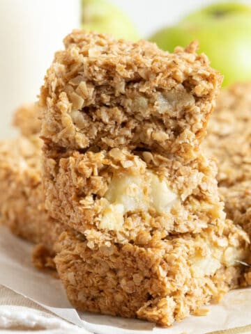 A stack of apple flapjacks.