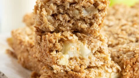 A stack of apple flapjacks.