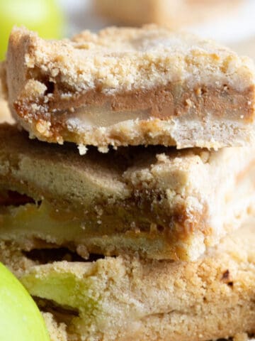 A stack of caramel apple pie bars.