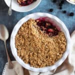 Blackberry crumble in a serving dish.