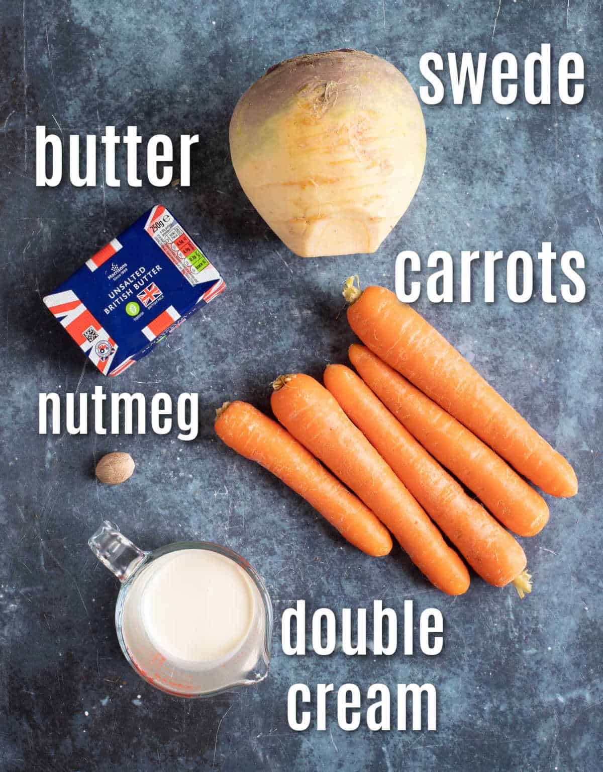Ingredients needed to make carrot and swede mash.