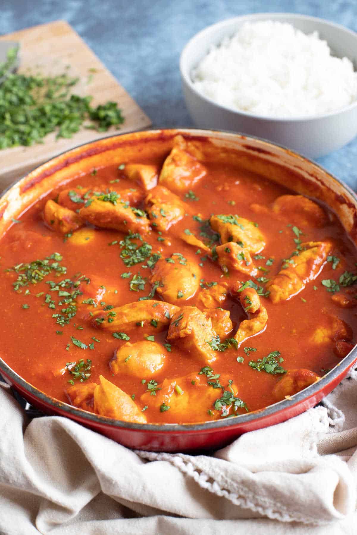 Chicken pathia curry with rice.