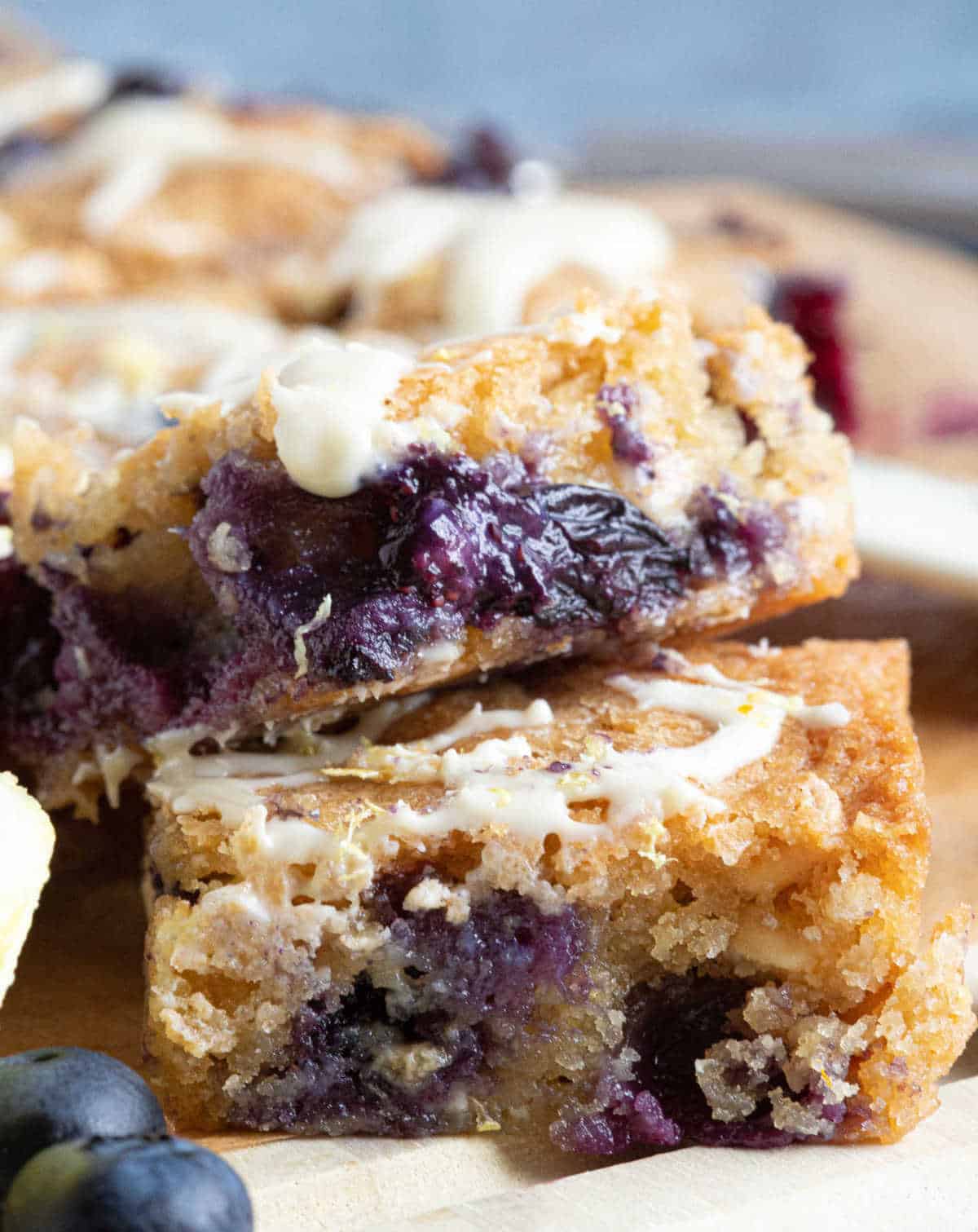 A stack of lemon blueberry blondies.