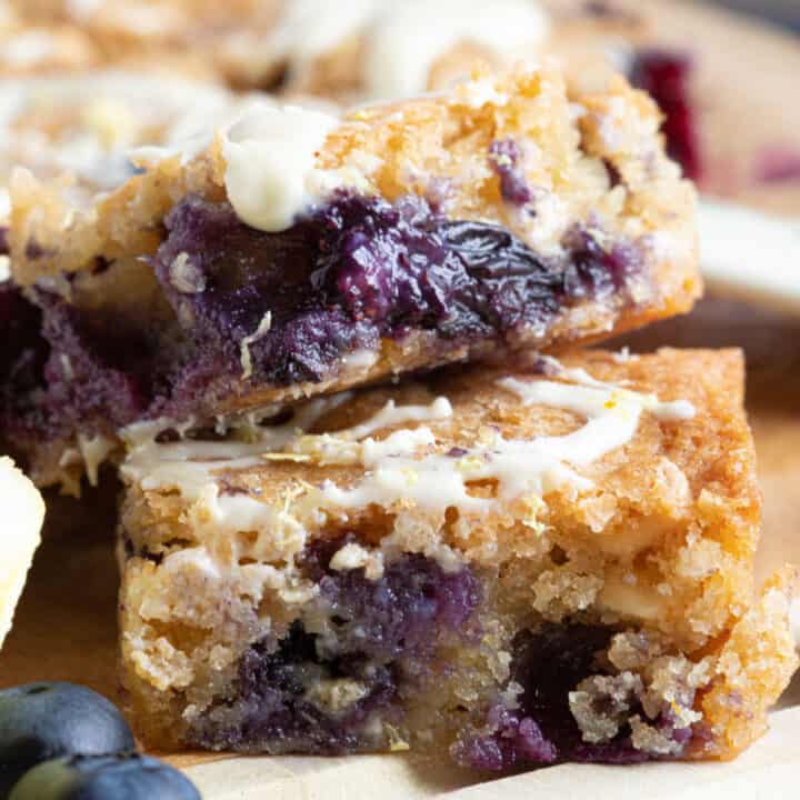 Moist lemon and blueberry blondies.