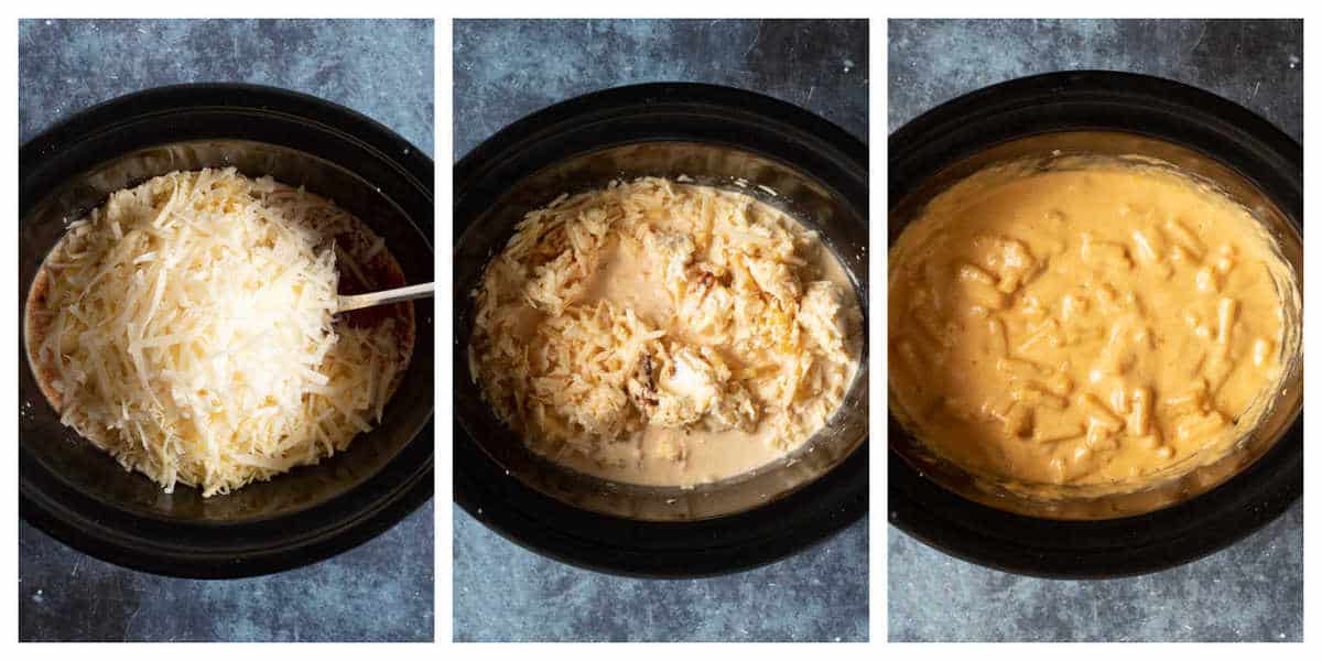 Step by step photo instructions for making slow cooker macaroni cheese.