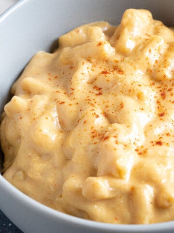 A bowl of slow cooker mac and cheese.