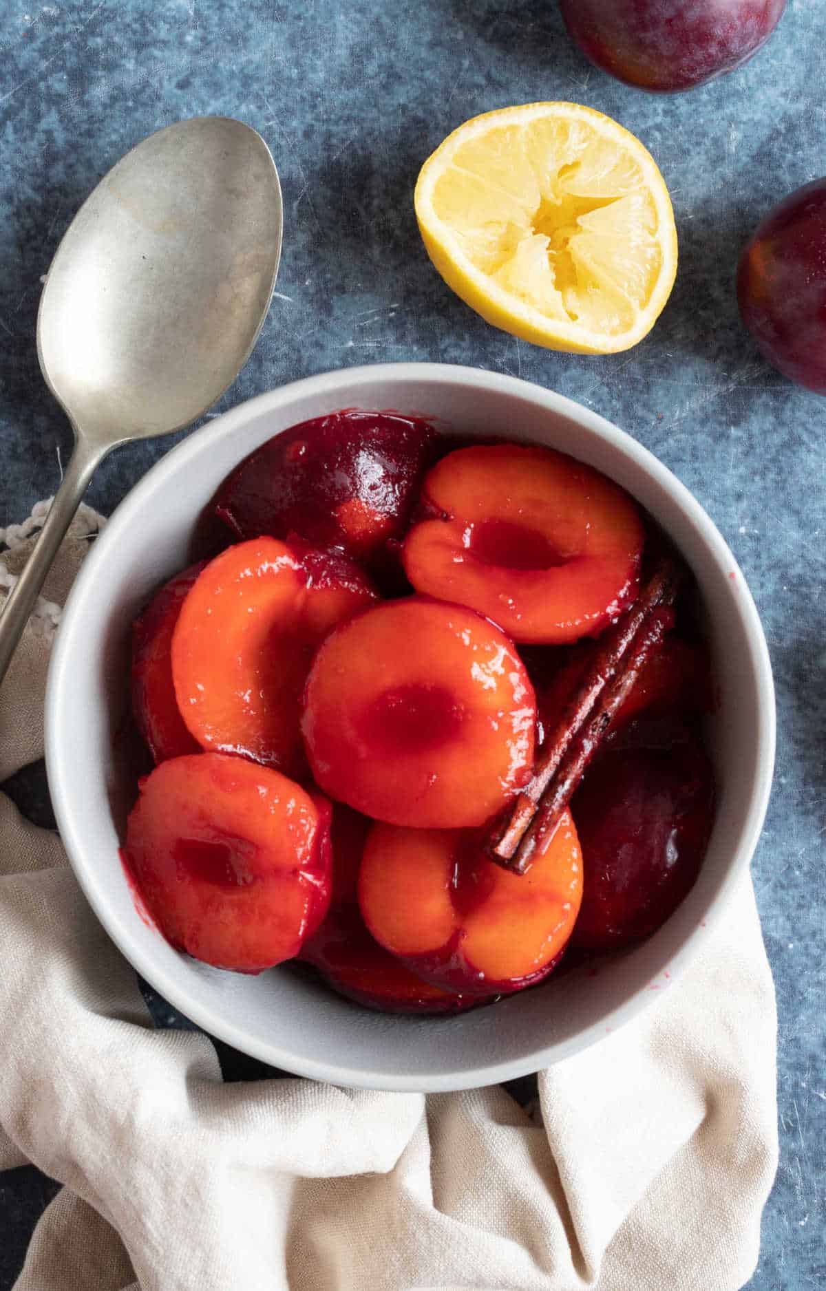 Stewed plums with cinnamon.