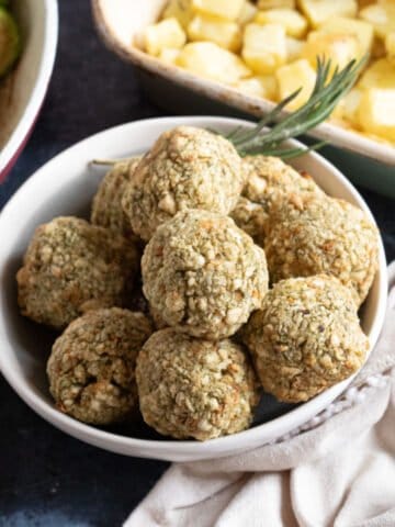 Air fryer stuffing balls in a bowl.