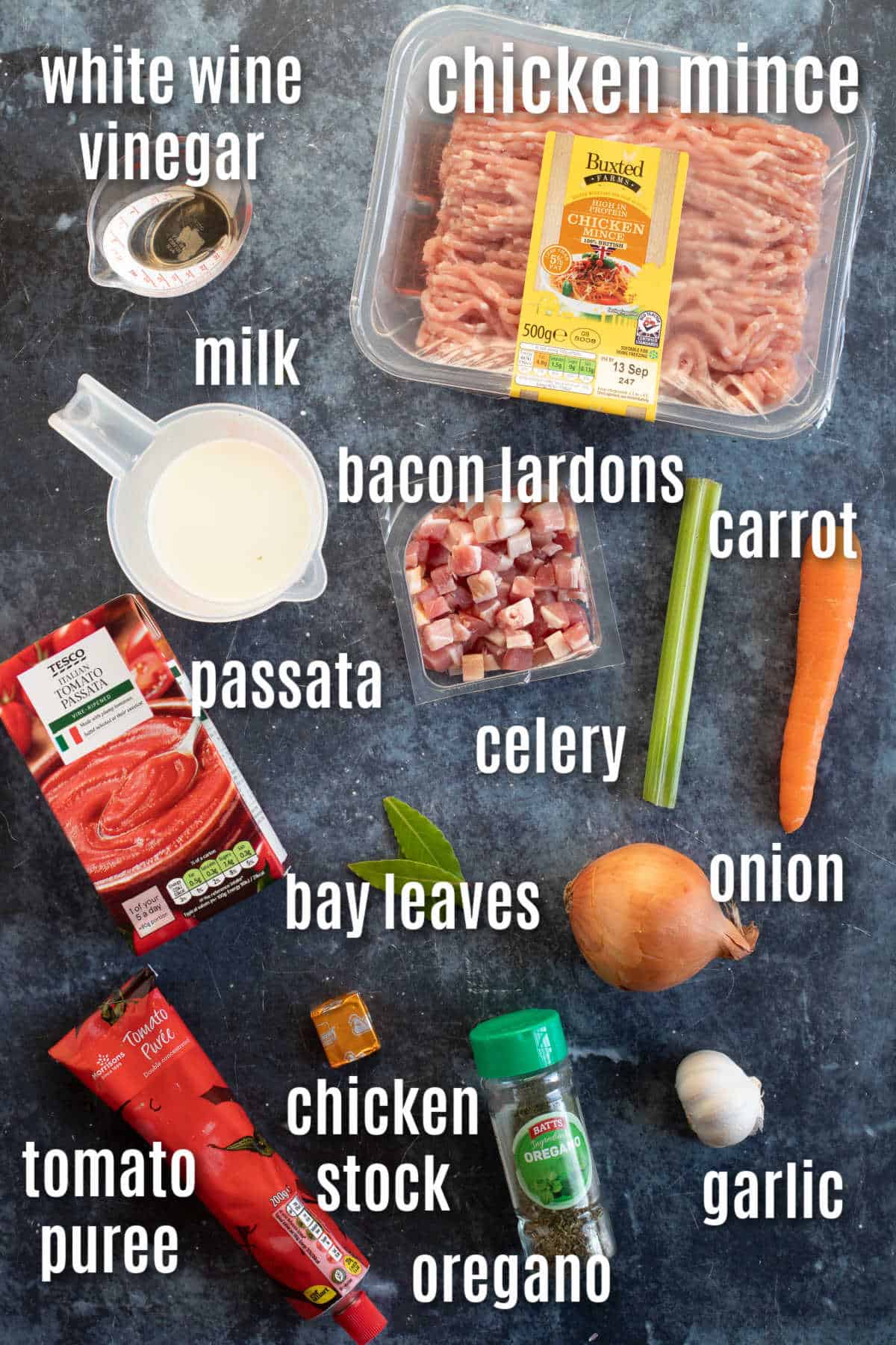 Ingredients for chicken bolognese.