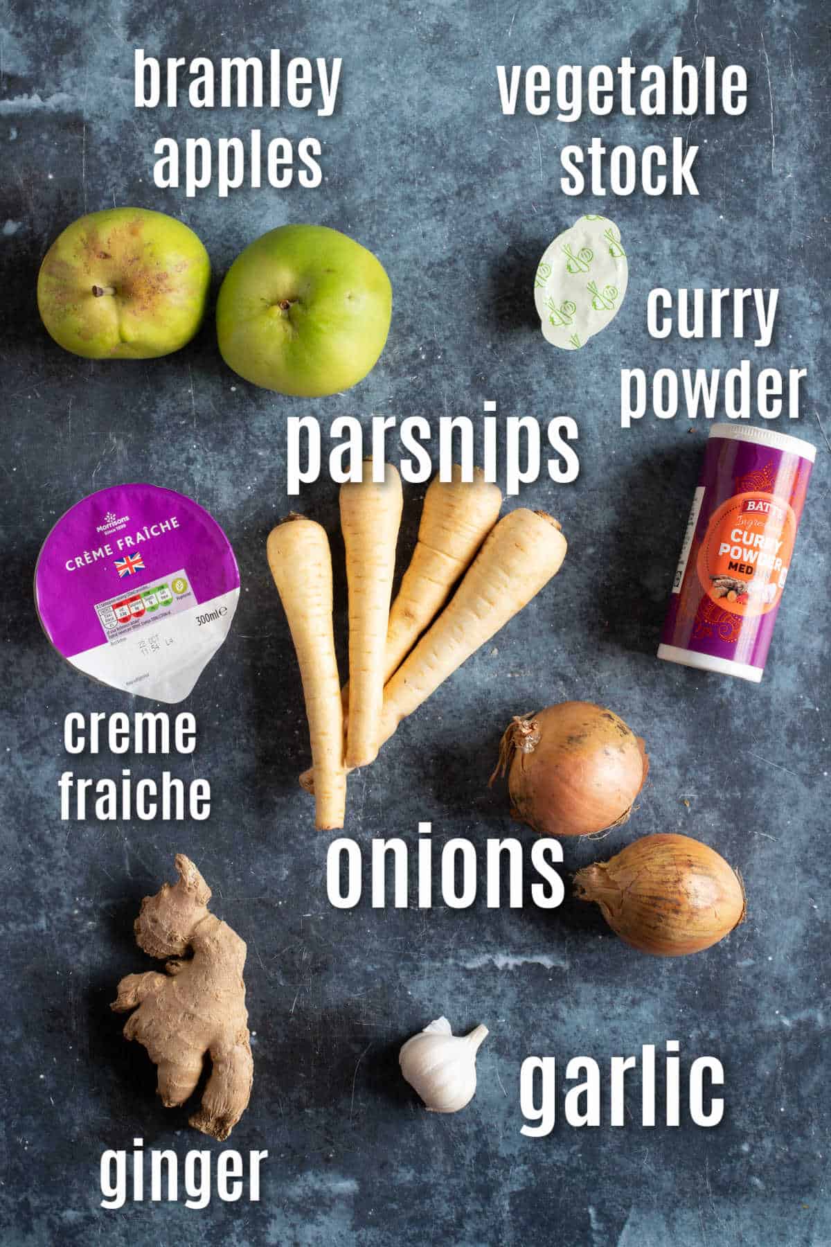 Ingredients for curried parsnip and apple soup.