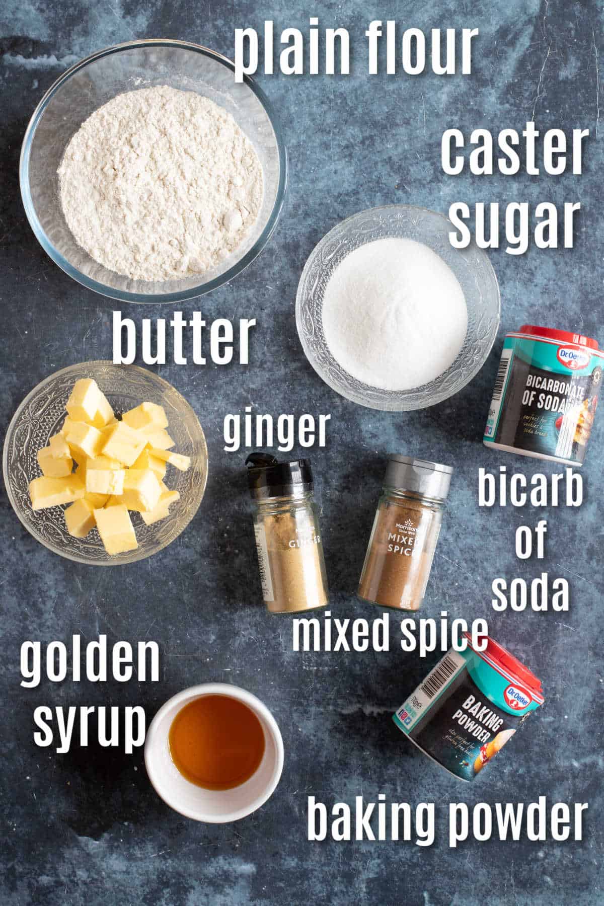 Ingredients needed for ginger cookies.