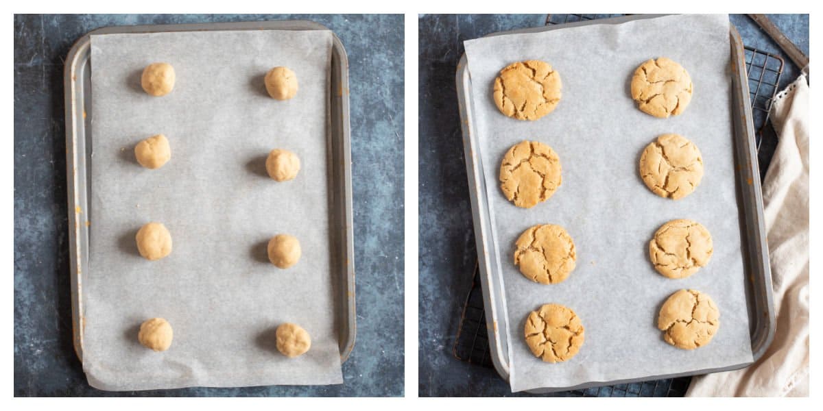 Baked ginger cookies on a baking sheet.