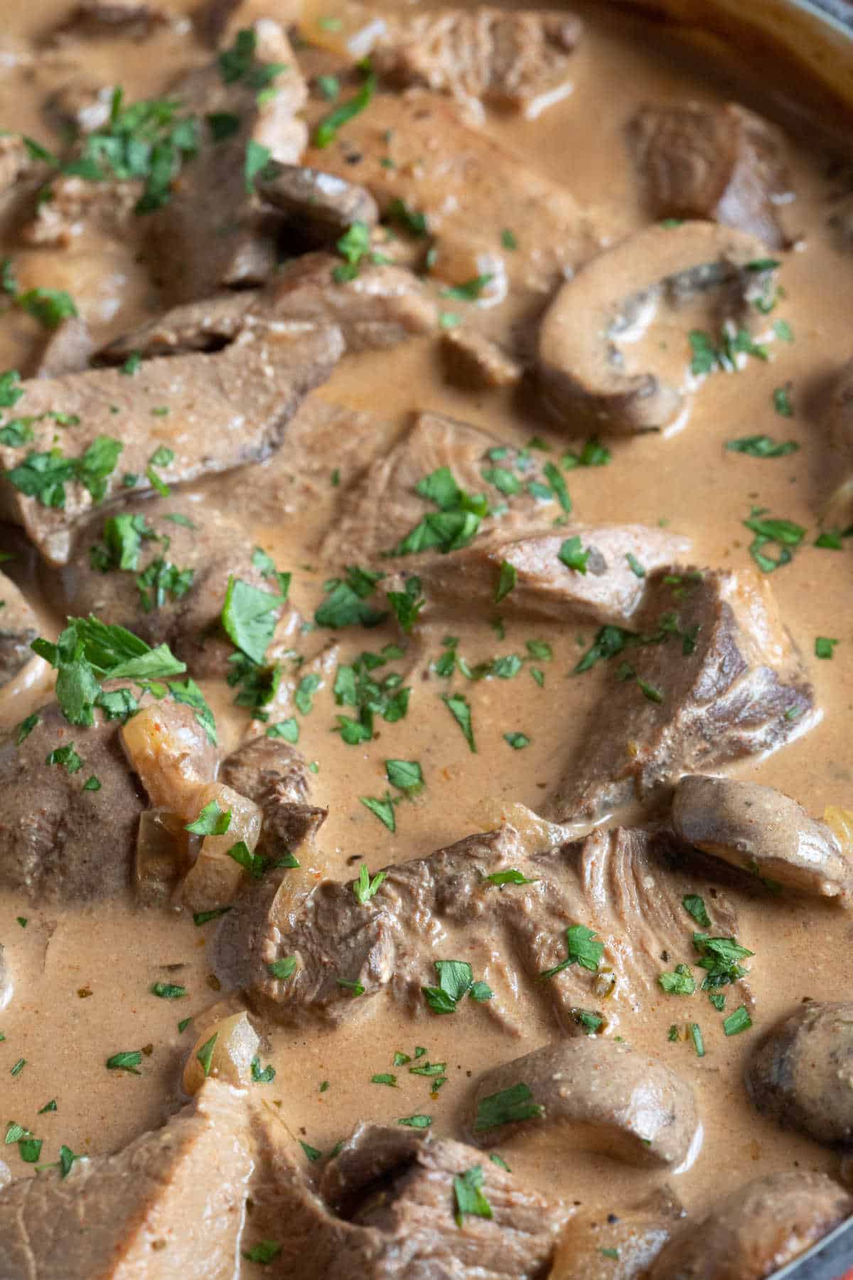 Creamy beef and mushroom stroganoff.