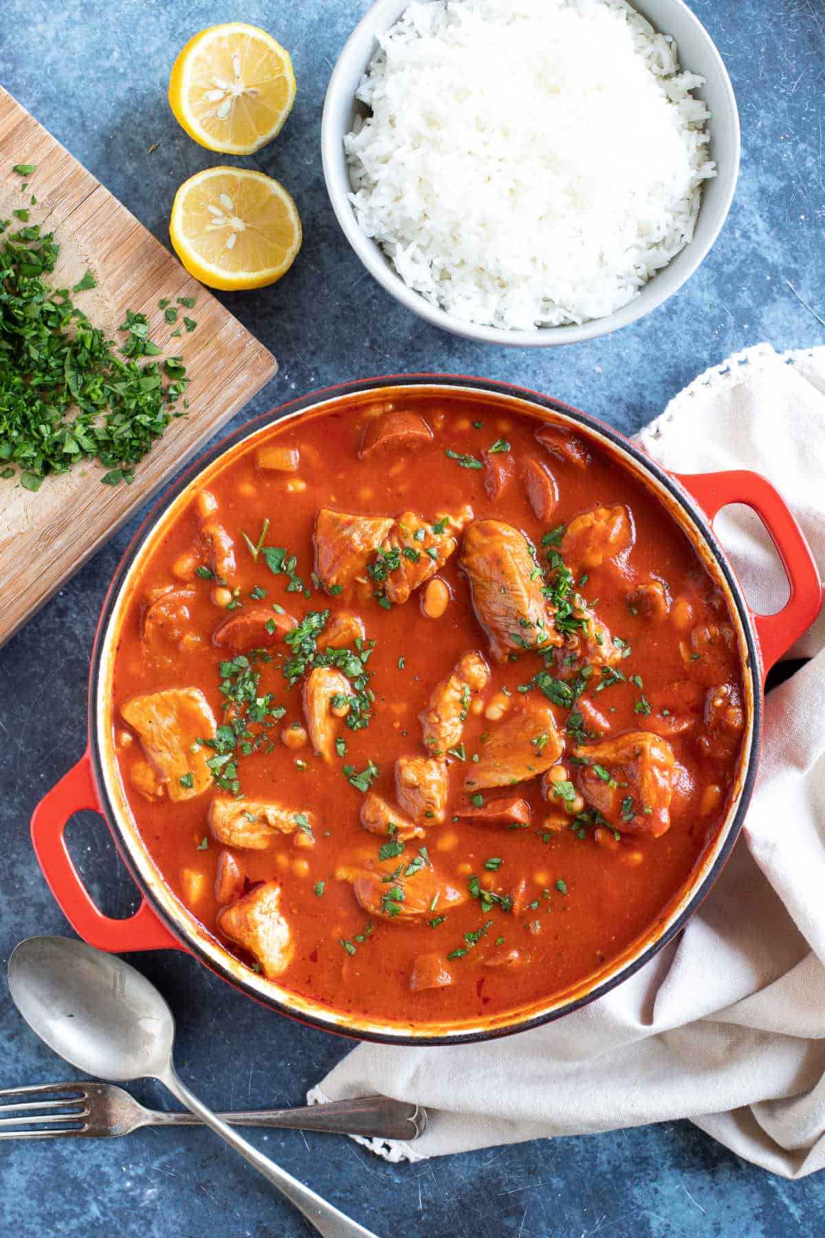 Smoky pork and chorizo stew with rice.