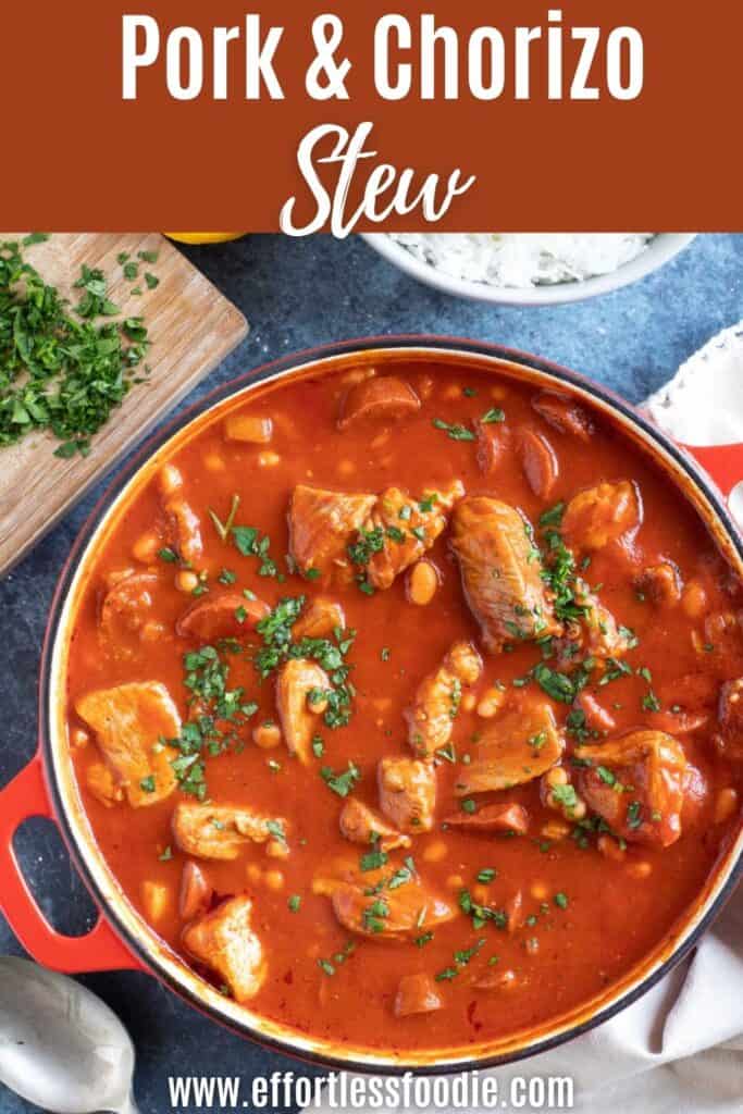 Pork and chorizo stew pin image.