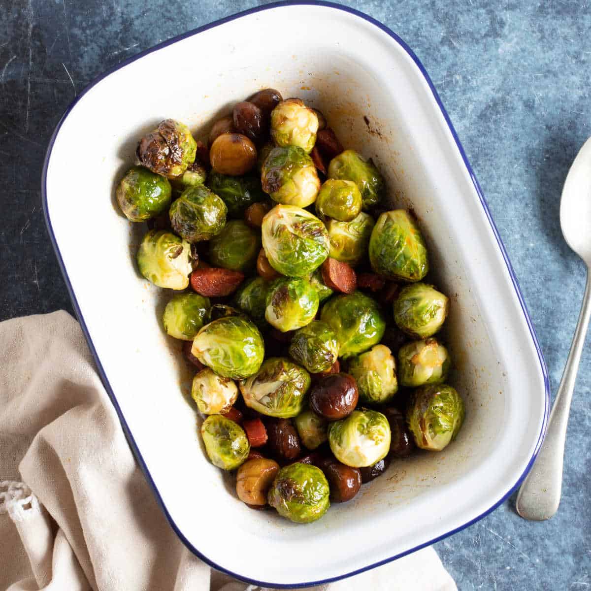 Roasted Brussels Sprouts with Chorizo & Chestnuts Effortless Foodie