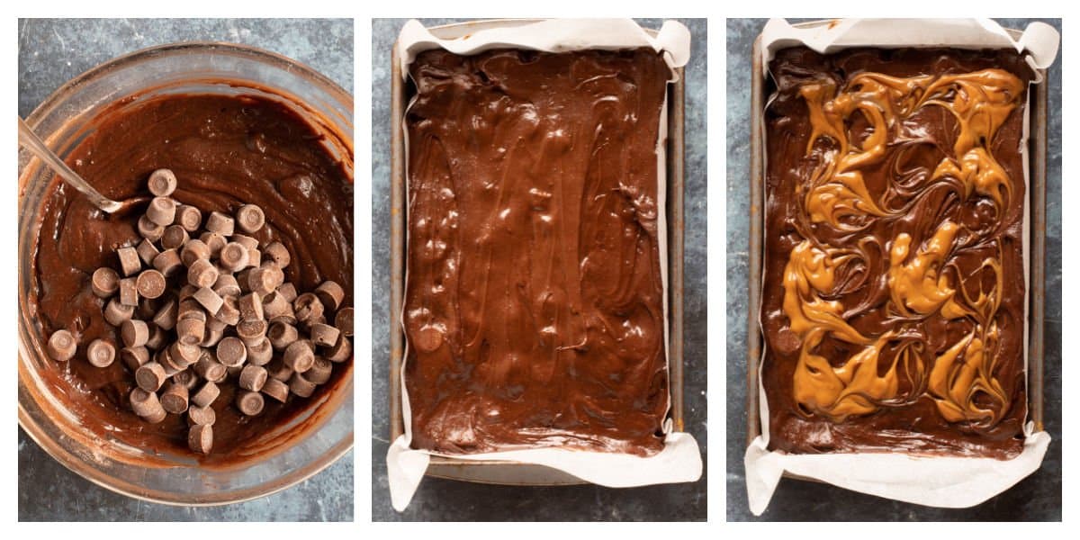 Step 4-8 of making rolo brownies.