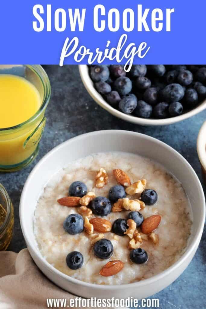 Slow cooker porridge pin image for Pinterest.