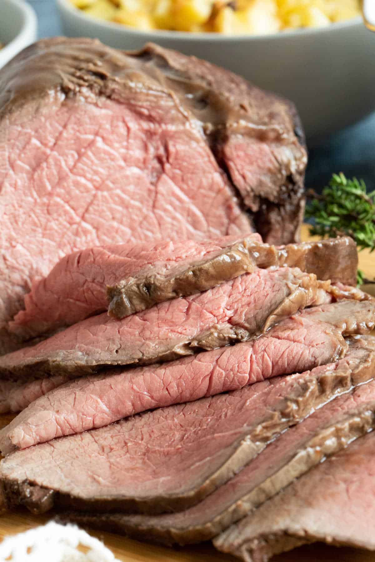 Sliced slow cooker roast beef.