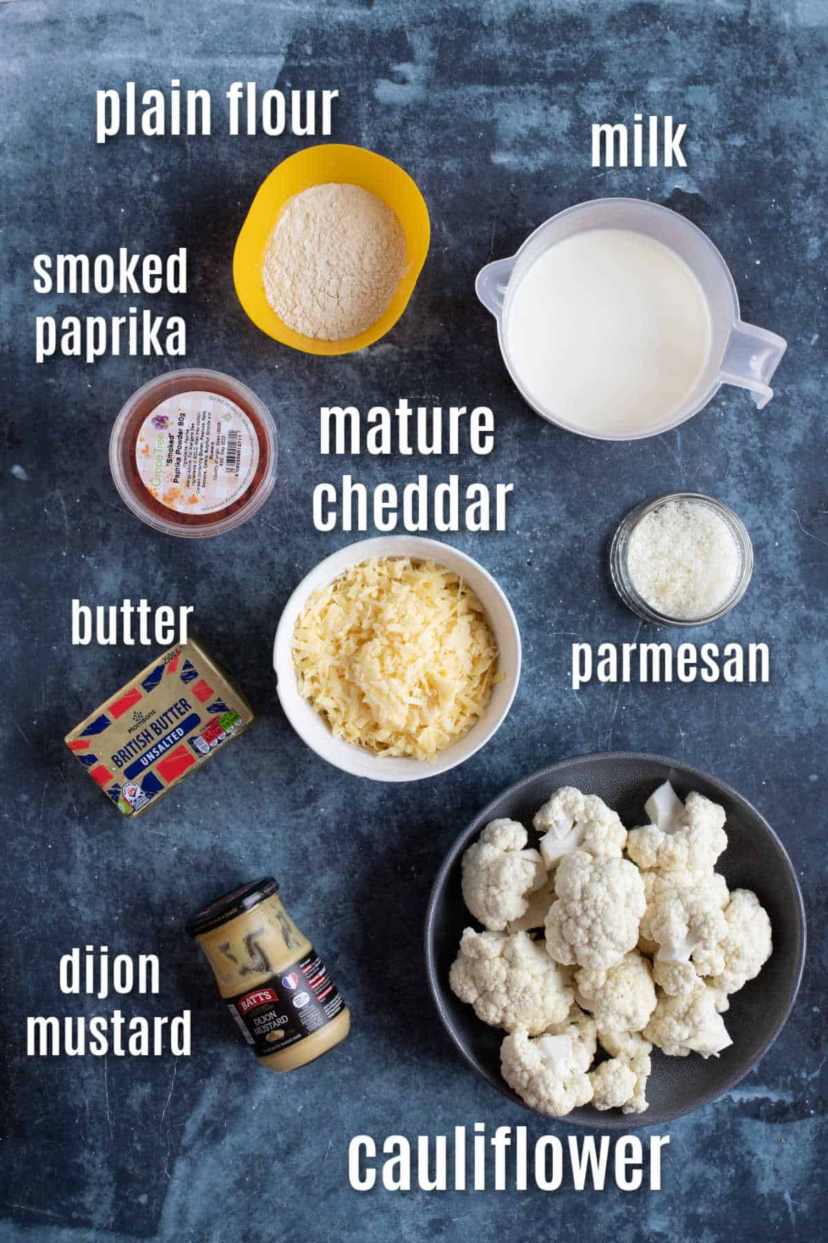 Ingredients for cauliflower cheese.