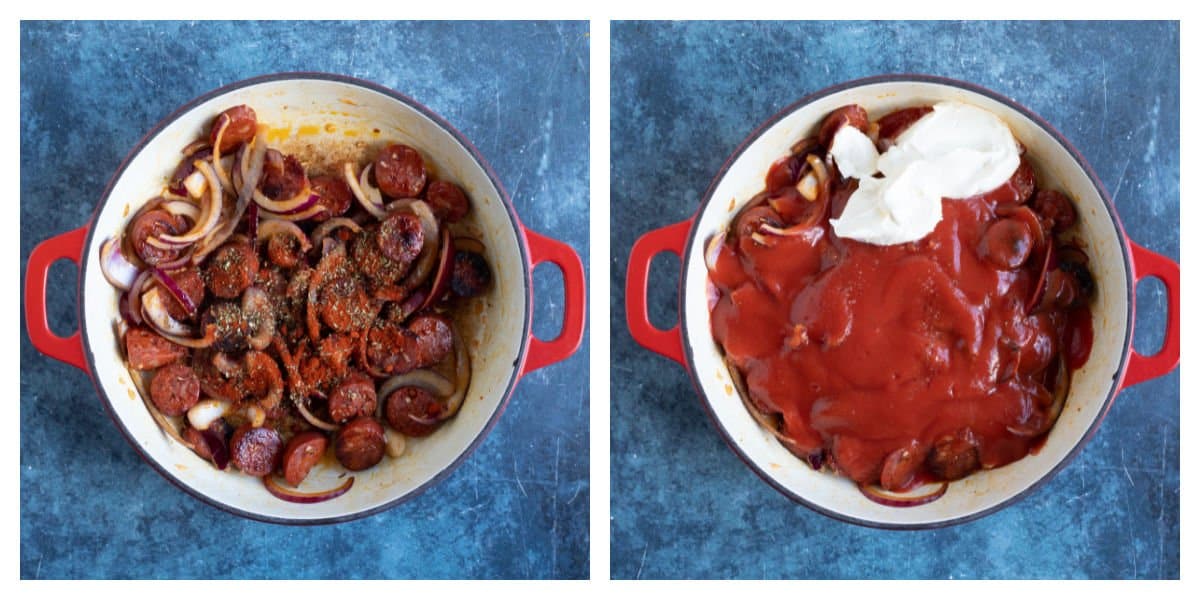 Making a creamy tomato sauce.