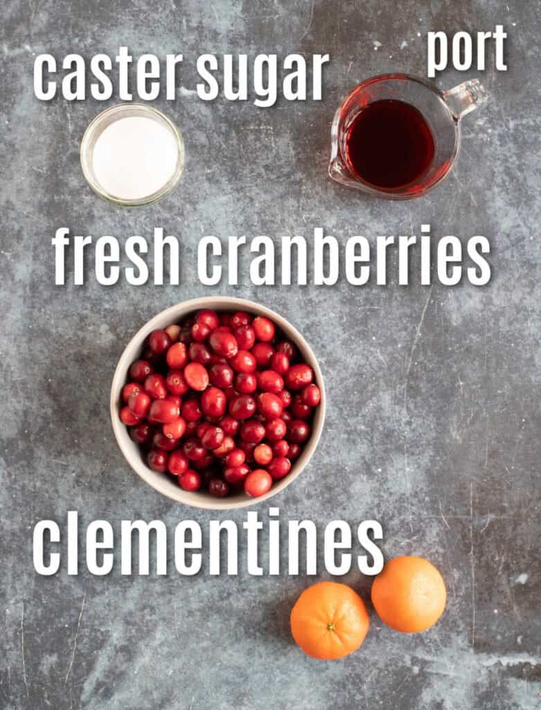 Ingredients for easy cranberry sauce.