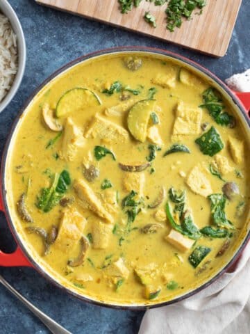 A pan of leftover turkey curry.