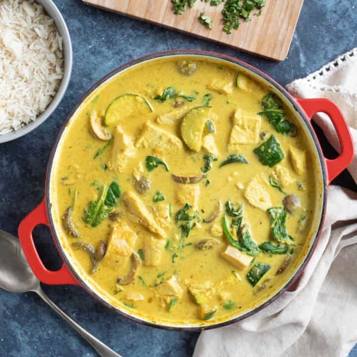 A pan of leftover turkey curry.