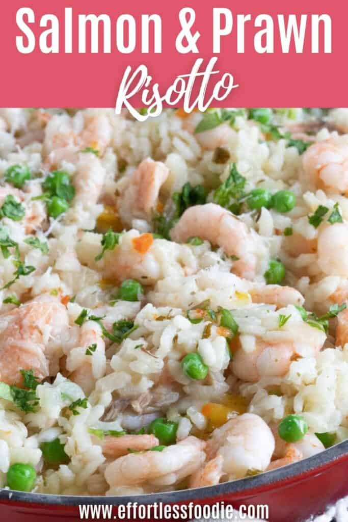 Prawn and salmon risotto pin image.