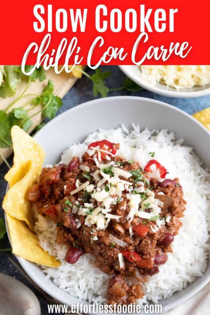 Slow cooker chilli con carne pin image.