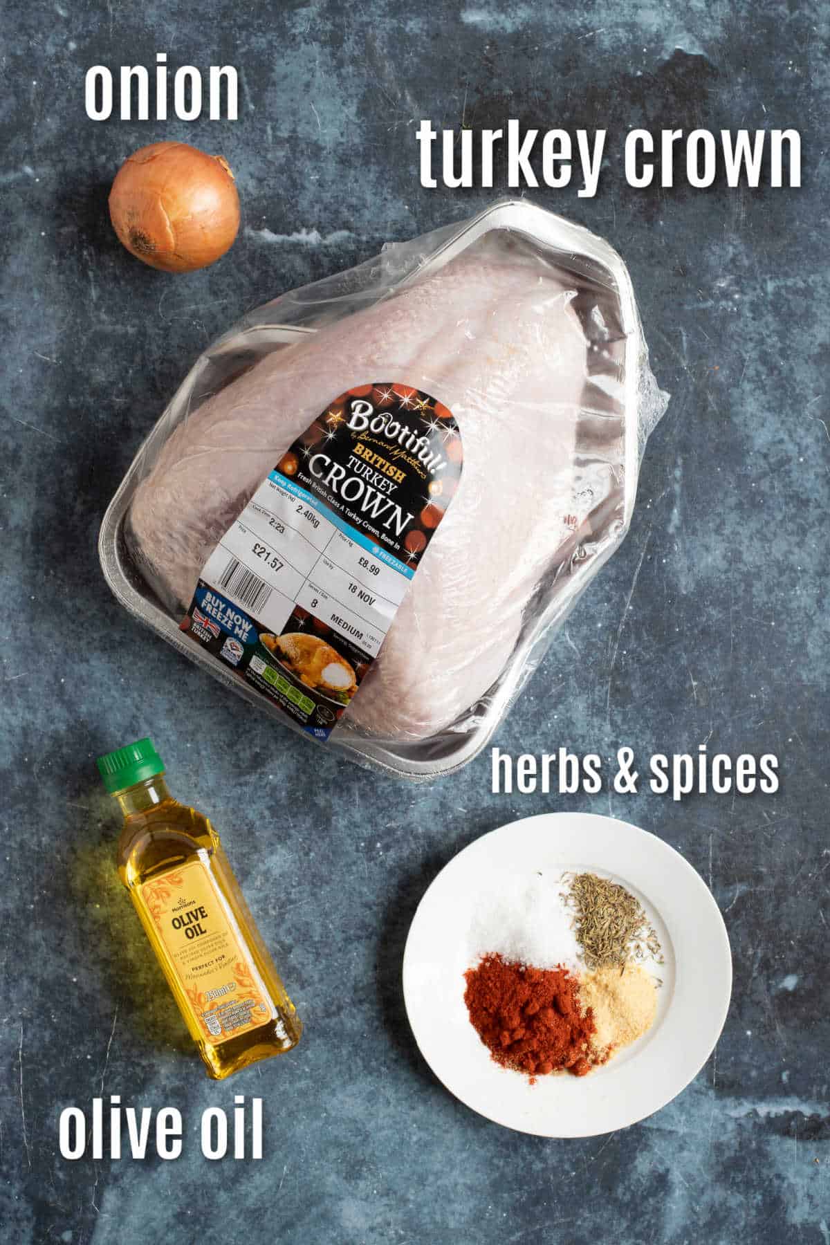 Ingredients for slow cooker turkey crown.
