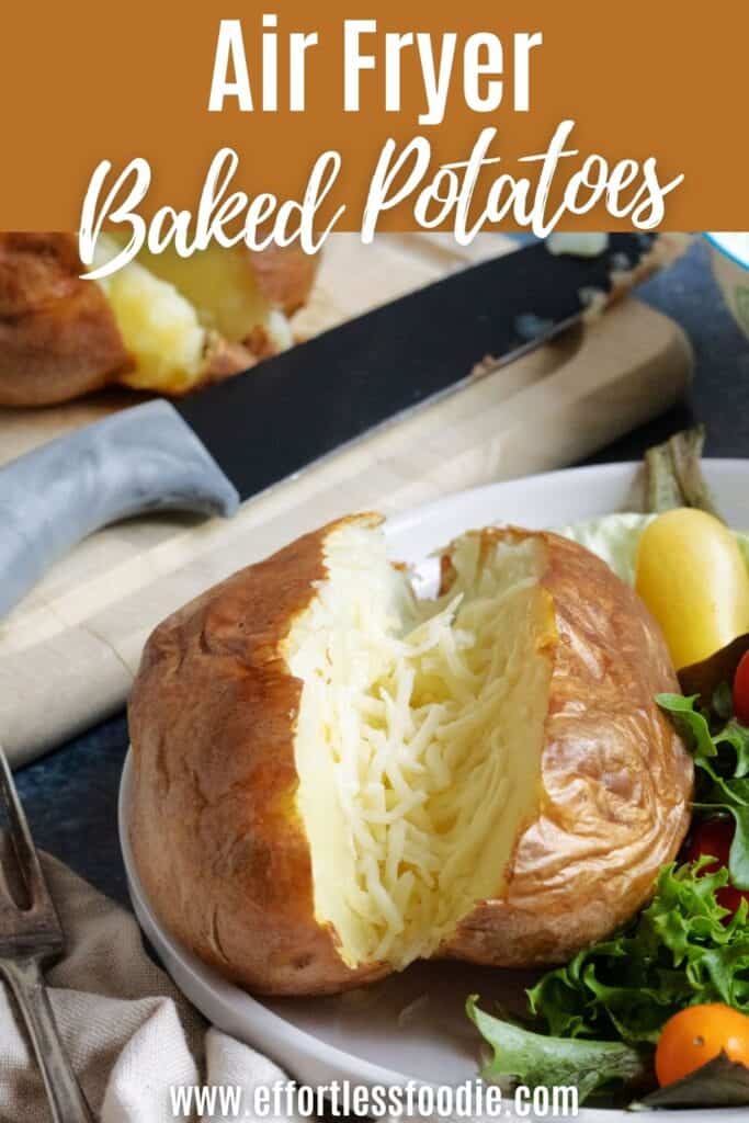 Air fryer baekd potatoes pin image for Pinterest.