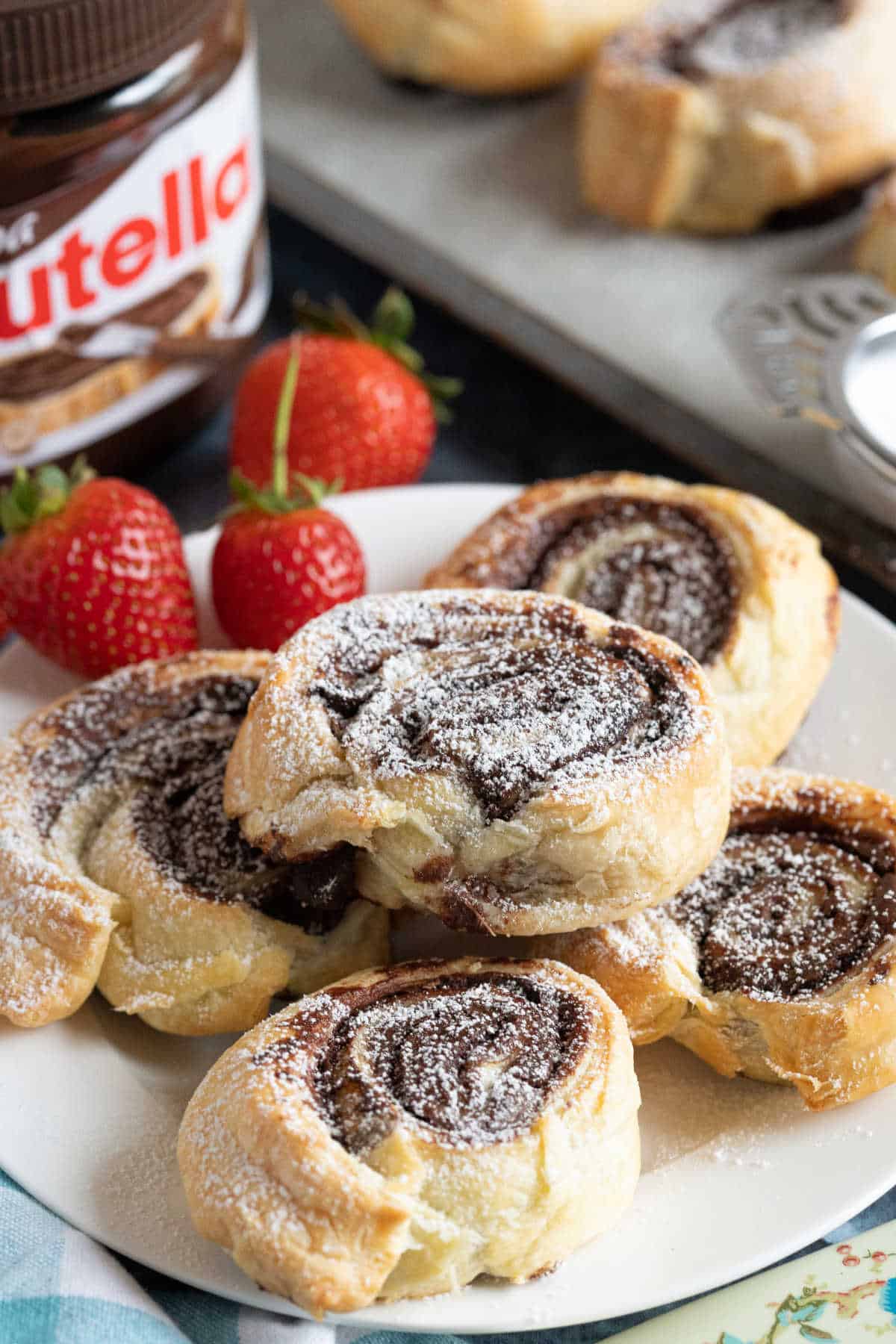 Nutella pinwheels on a plate.