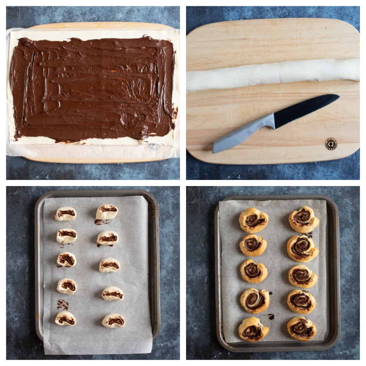 Step by step Nutella pinwheels.