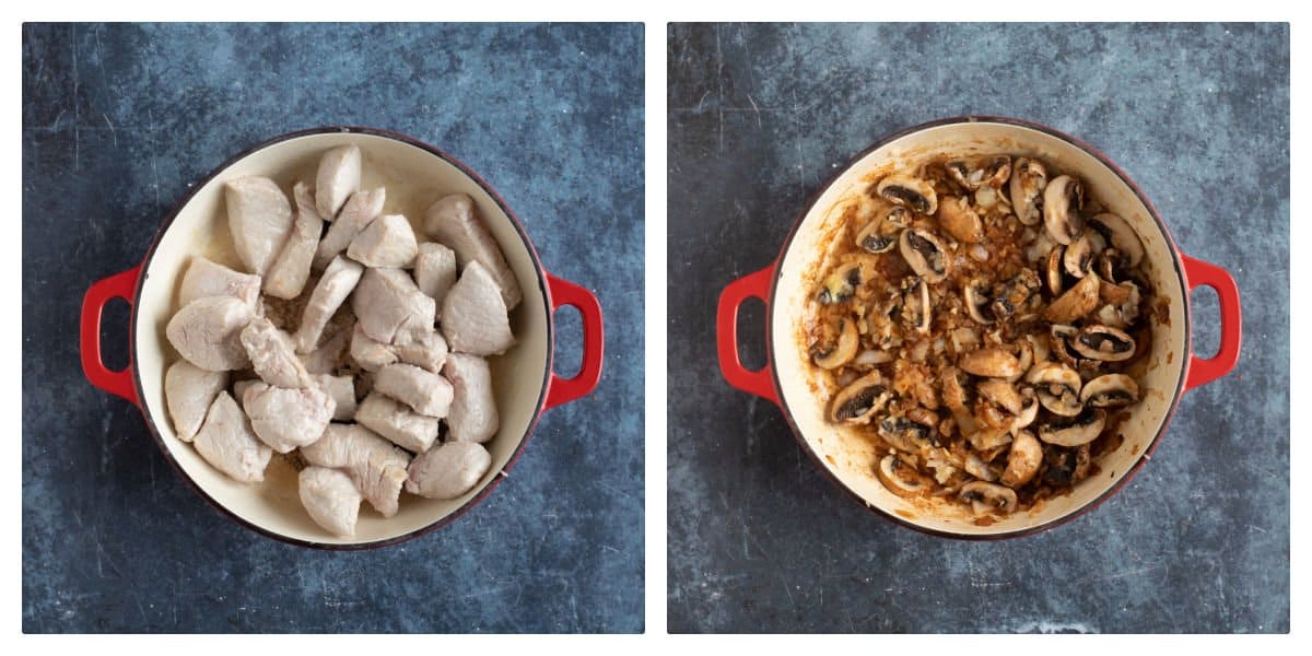 Step by step photo instructions for making pork stroganoff.