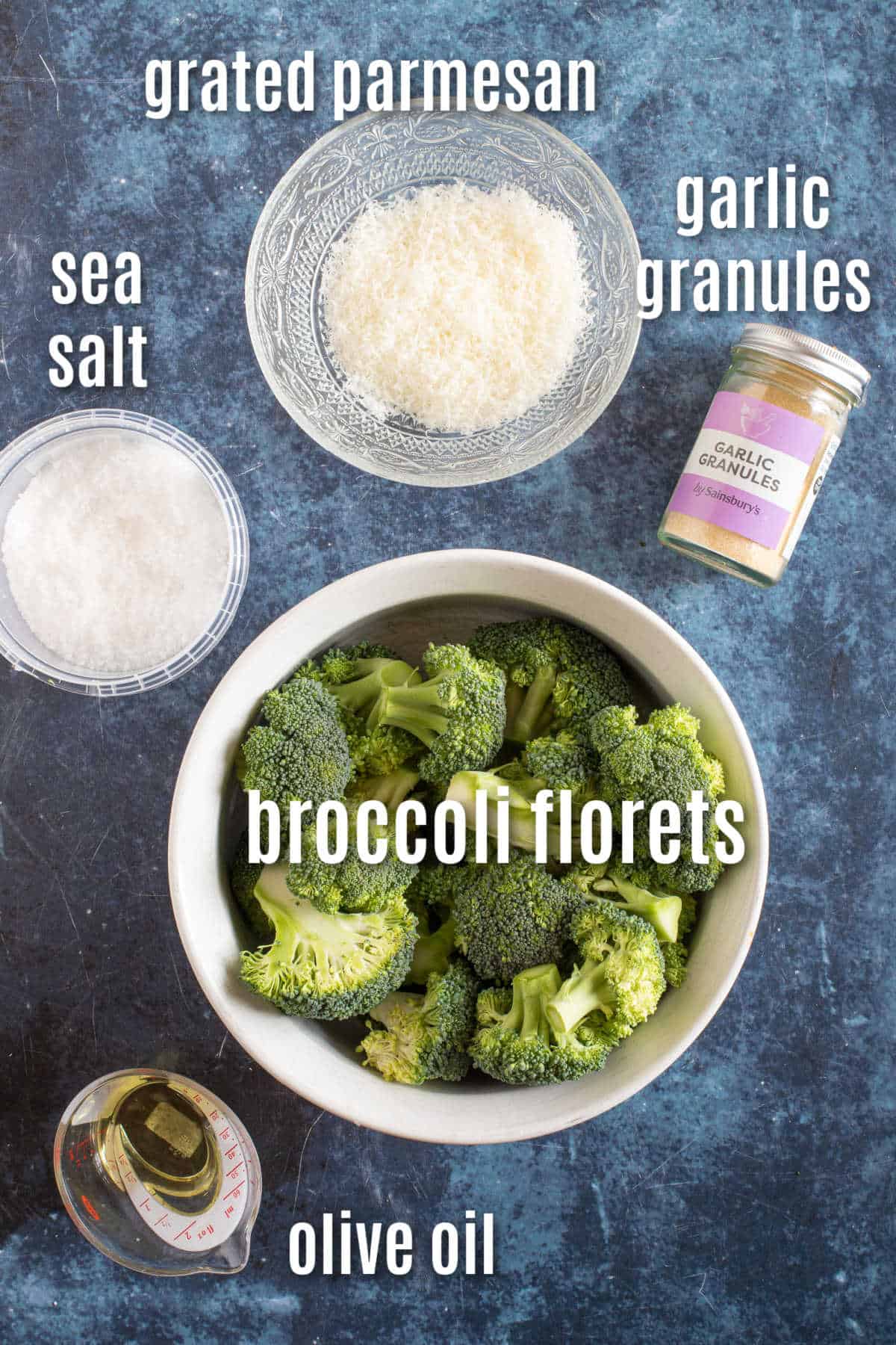 Ingredients for crispy air fryer broccoli parmesan.