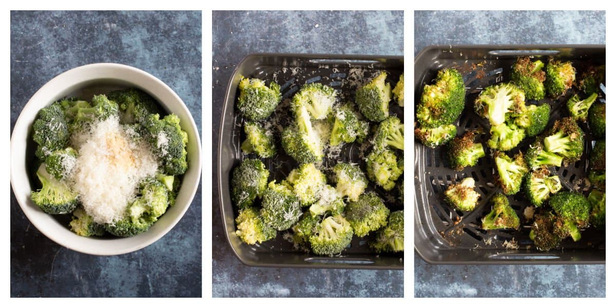 Step by step photos on how to cook broccoli in an air fryer.