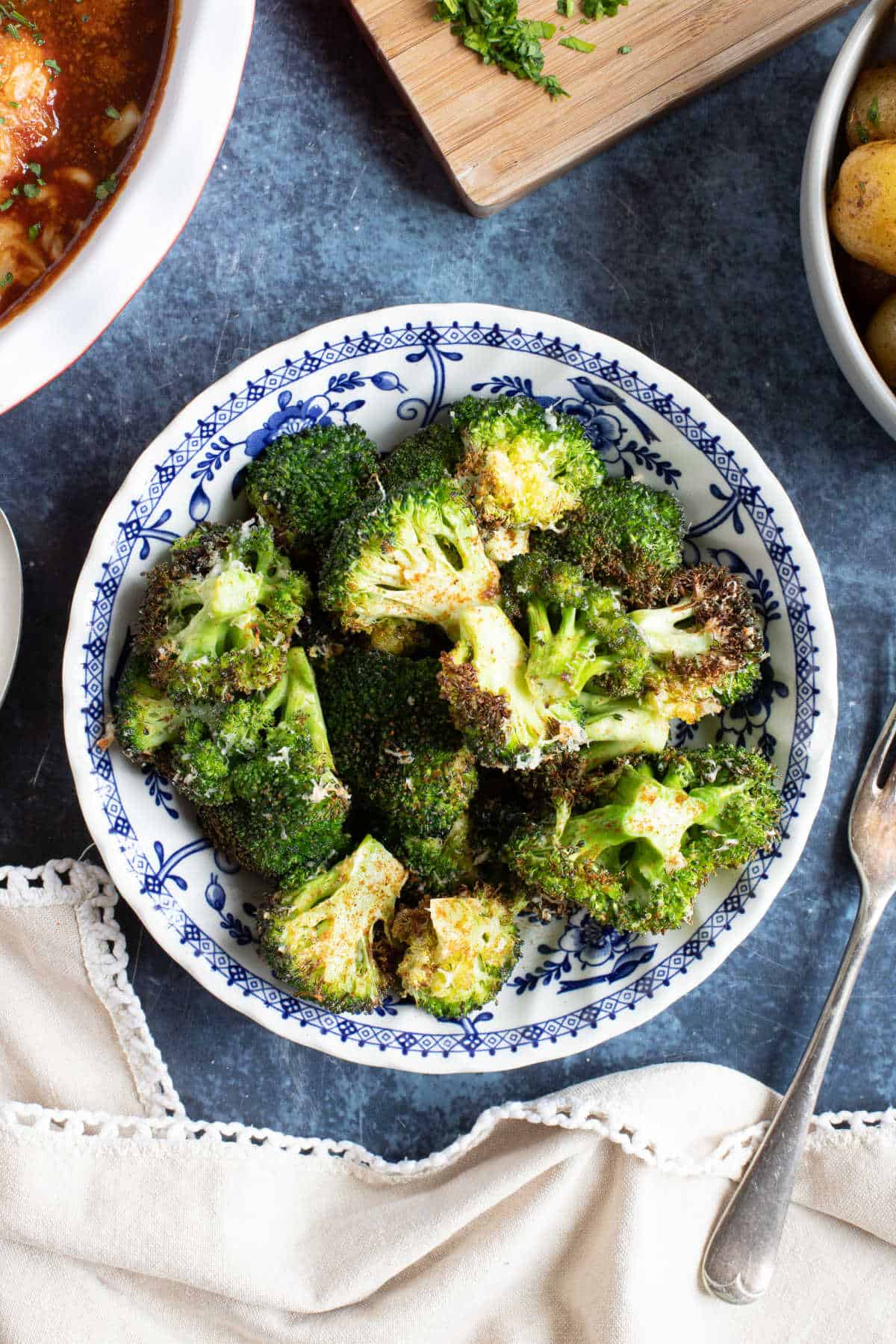 Roasted air fryer broccoli.