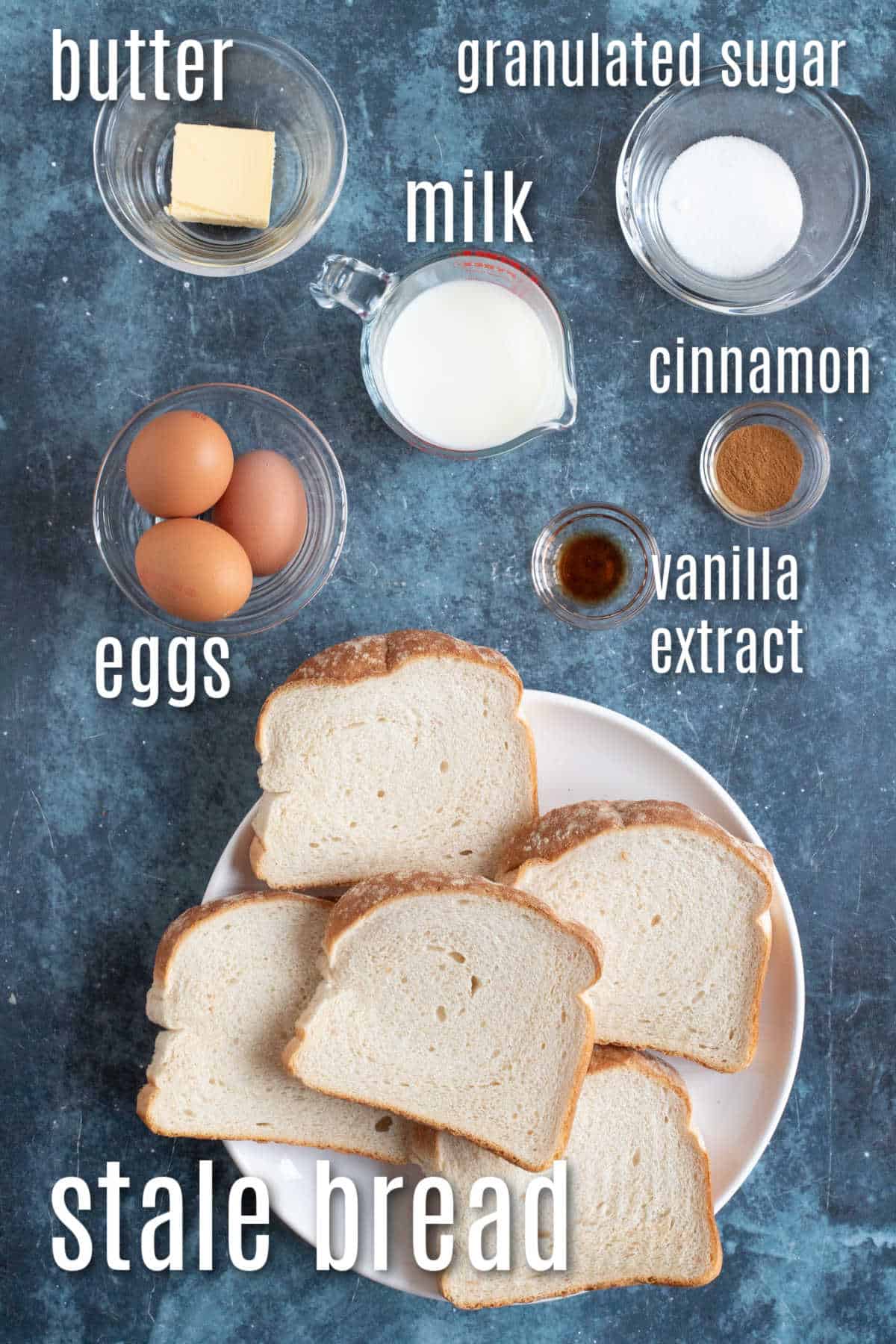 Ingredients needed to make air fryer French toast.