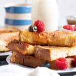Air fryer French toast drizzled with maple syrup.