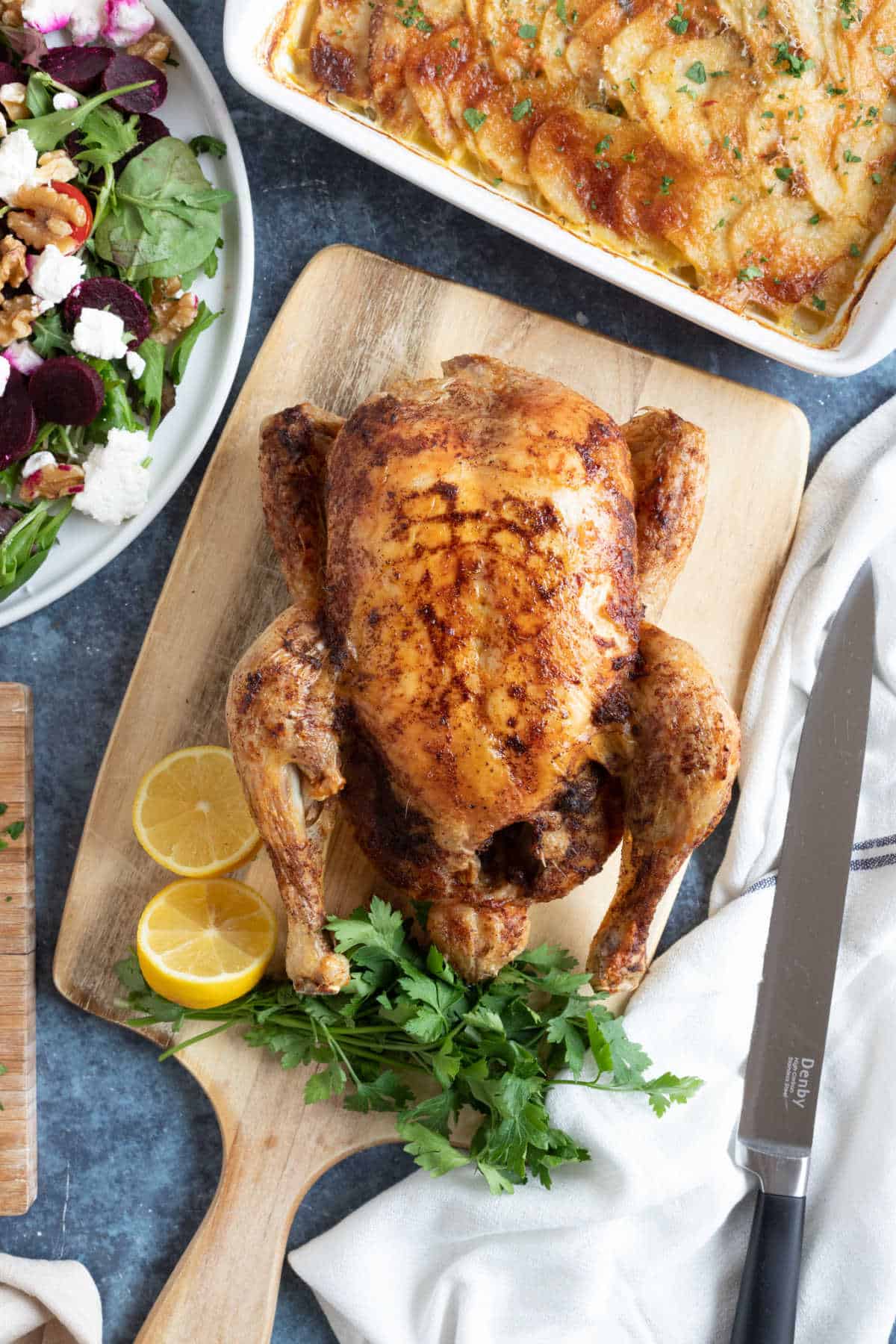 Air fryer whole chicken rotisserie style.