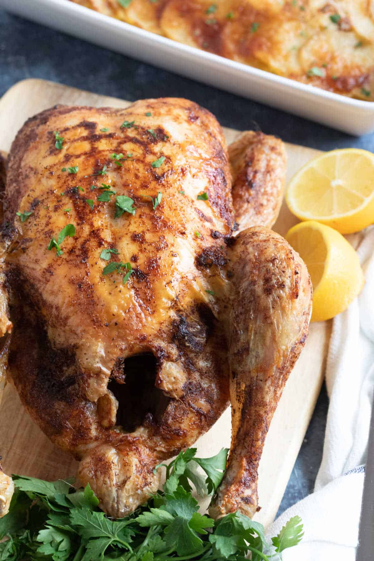 Air fryer whole chicken rotisserie style.