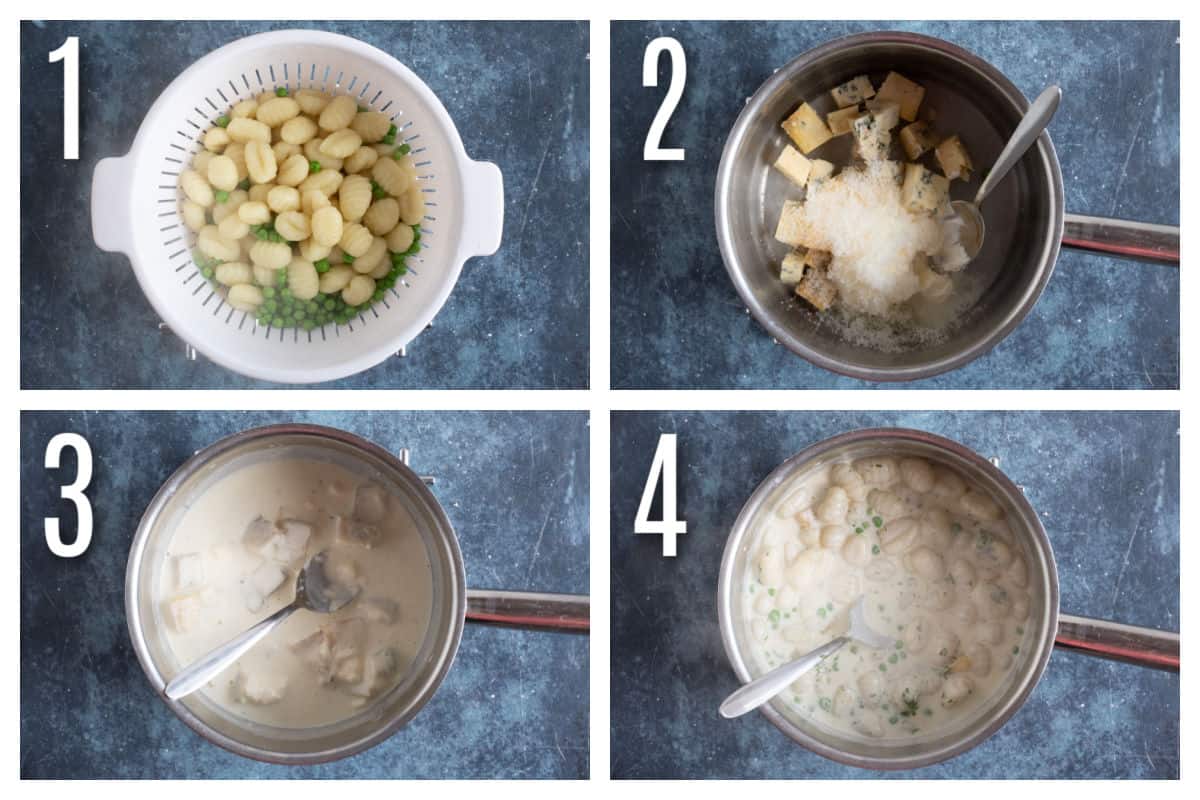Step by step photo instructions for making blue cheese gnocchi.