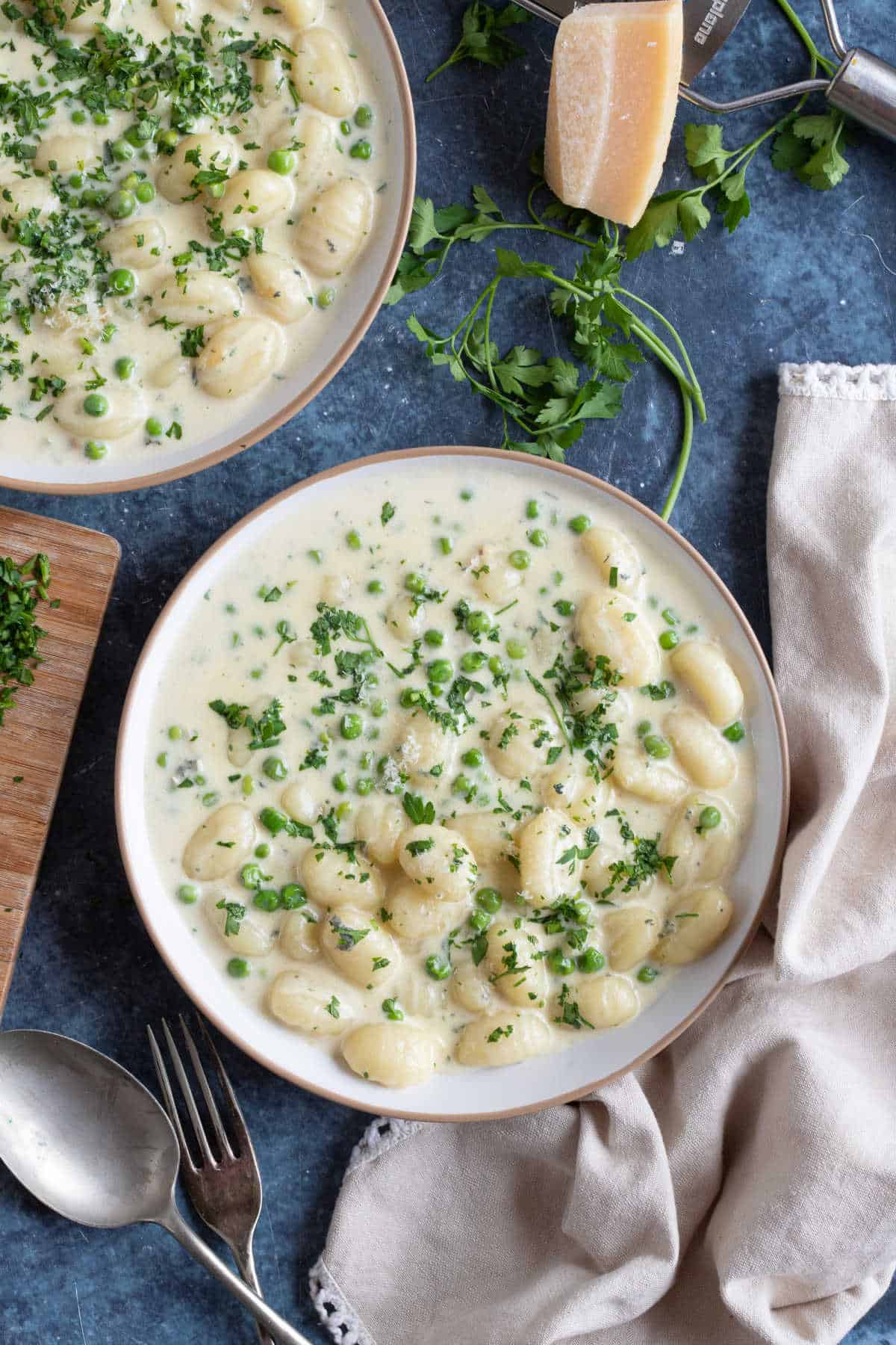 Potato gnocchi with a creamy gorgonzola sauce with Parmesan.